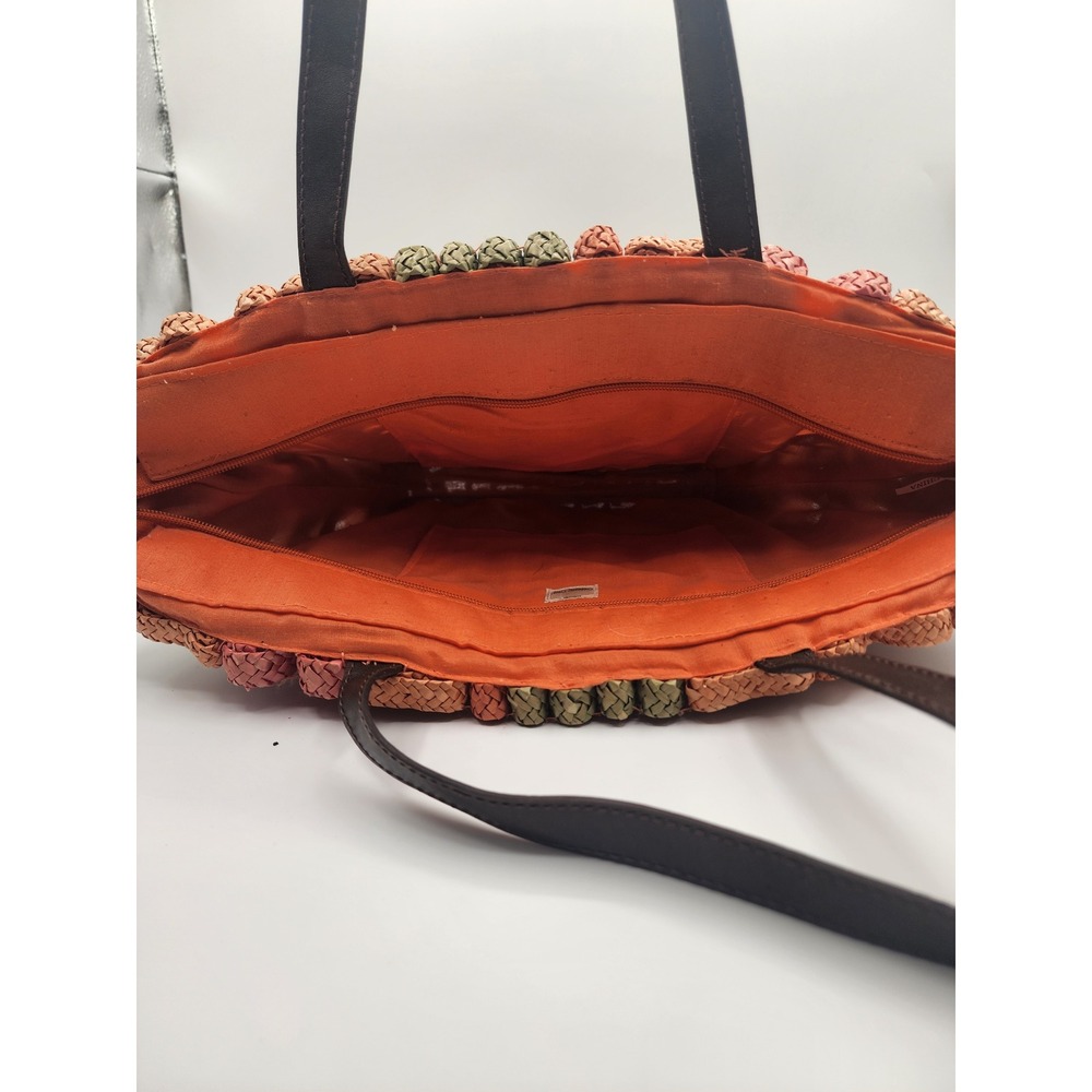 Floral Straw Tote Bag Woven Raffia Boho Summer Shoulder Bag large - Picture 4 of 4